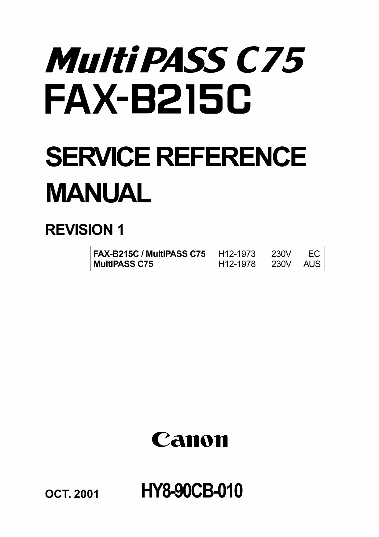 Canon MultiPASS MP-C75 FAX-B215C Parts and Service Manual-1